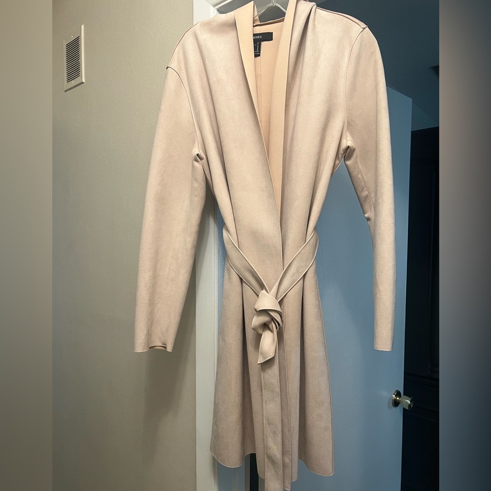 Forever 21 soft pink Tie-Waist faux suede Trench Coat